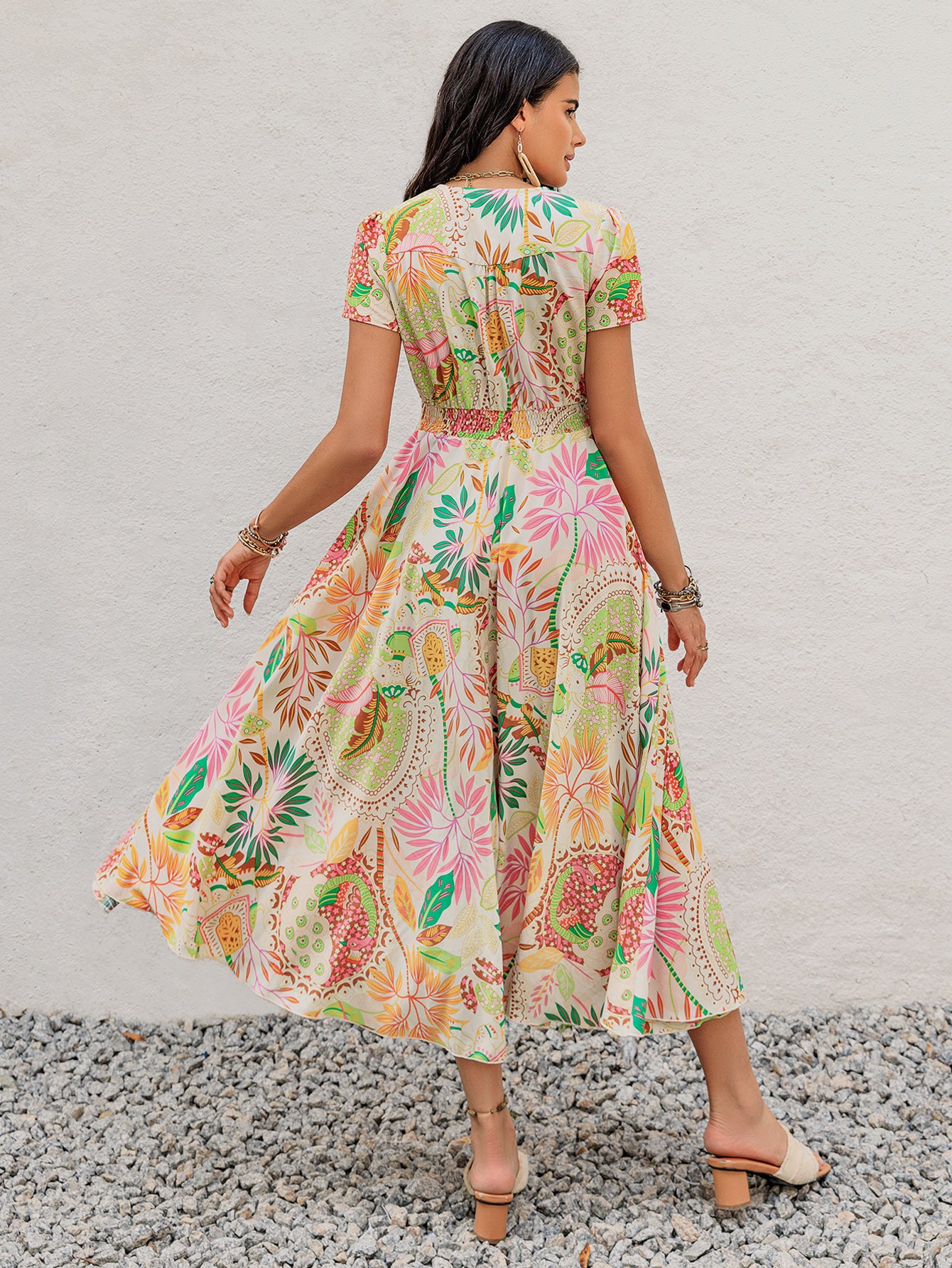 Women Summer Short Sleeve Step Bohemian Dress