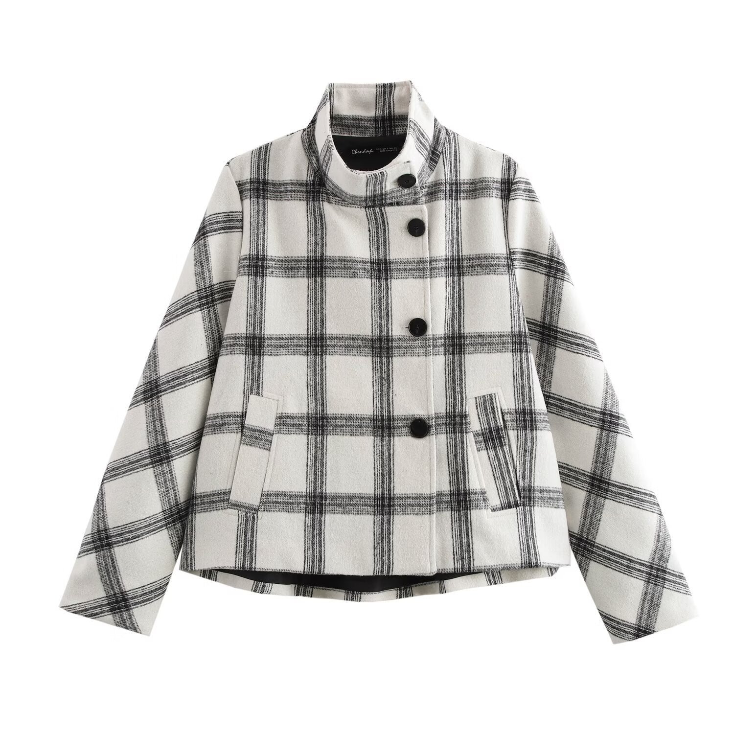 Collared Plaid Jacket Coat Daily Office Autumn Winter All Matching Simple Top