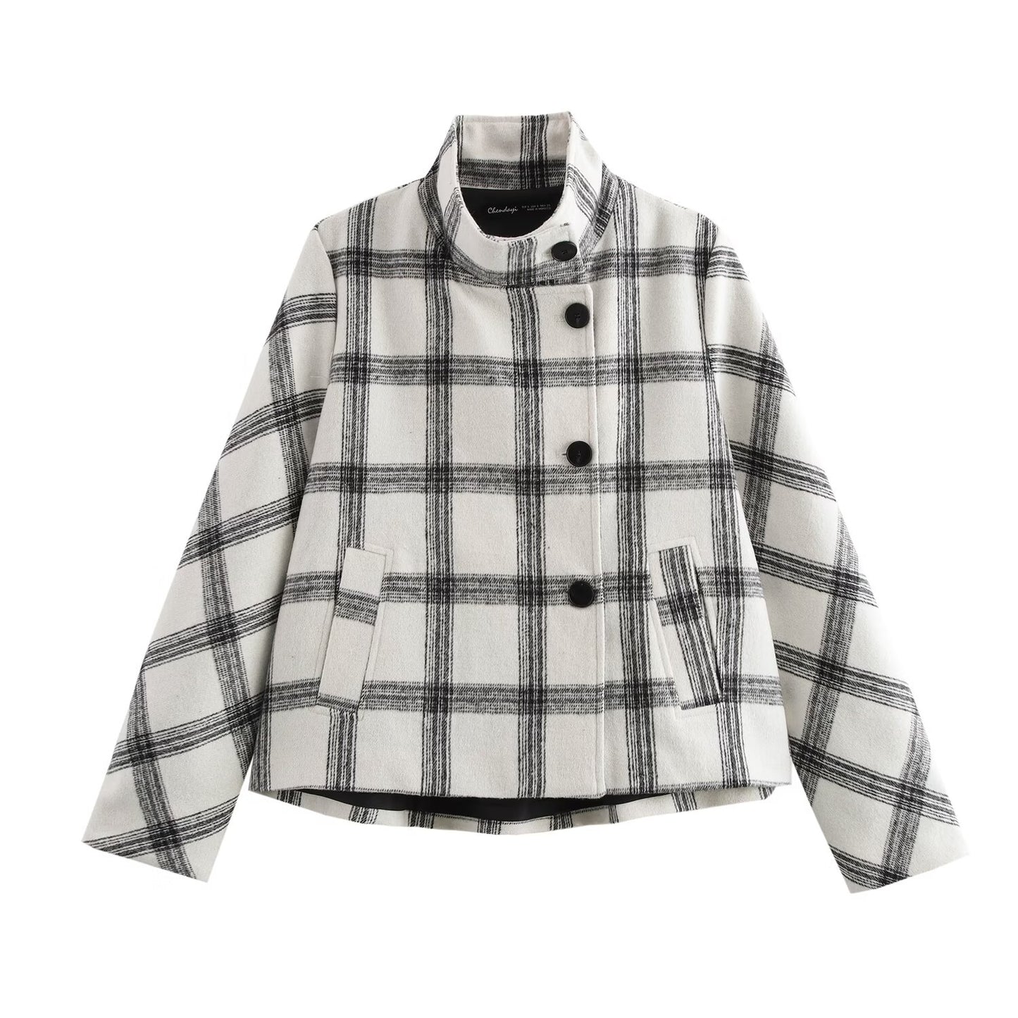 Collared Plaid Jacket Coat Daily Office Autumn Winter All Matching Simple Top Multi