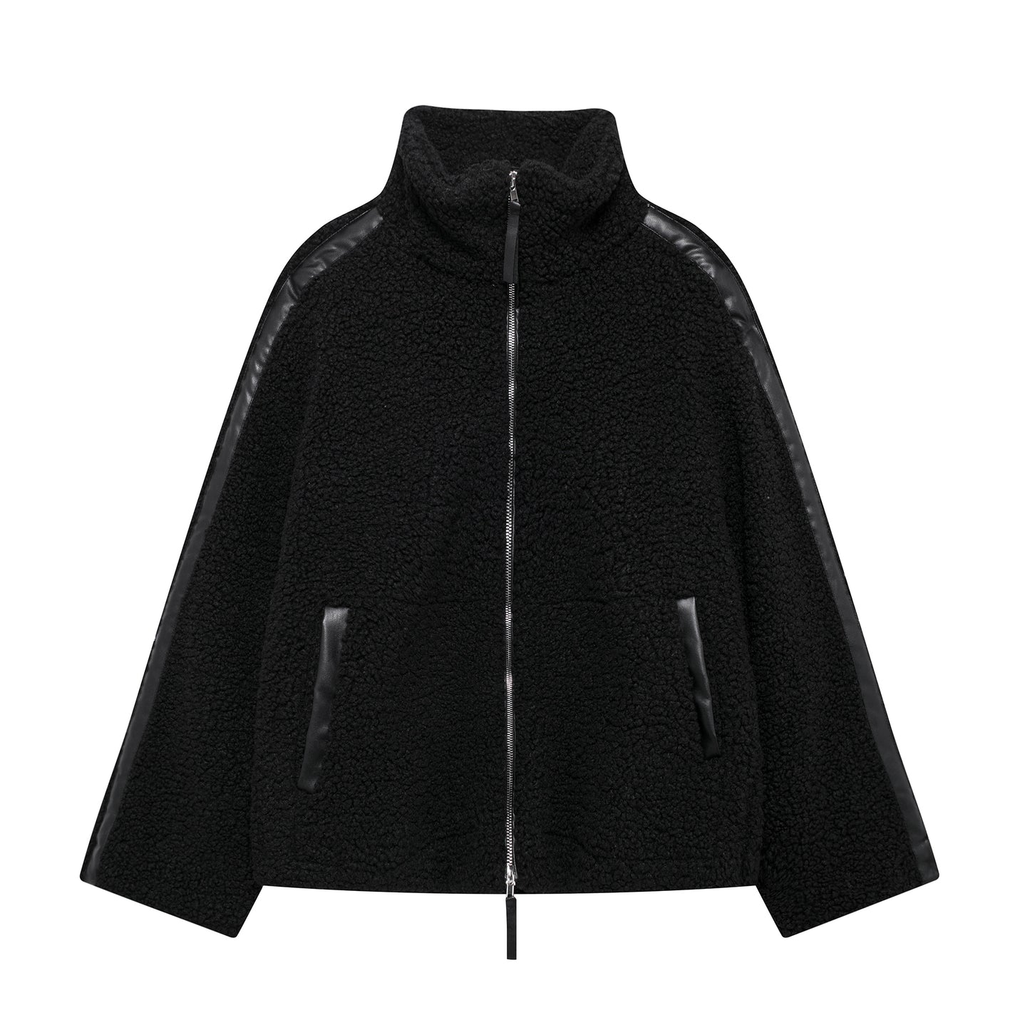 Women Clothing Autumn Winter Loose Teddy Plush Outdoor Casual Zipper Coat Black