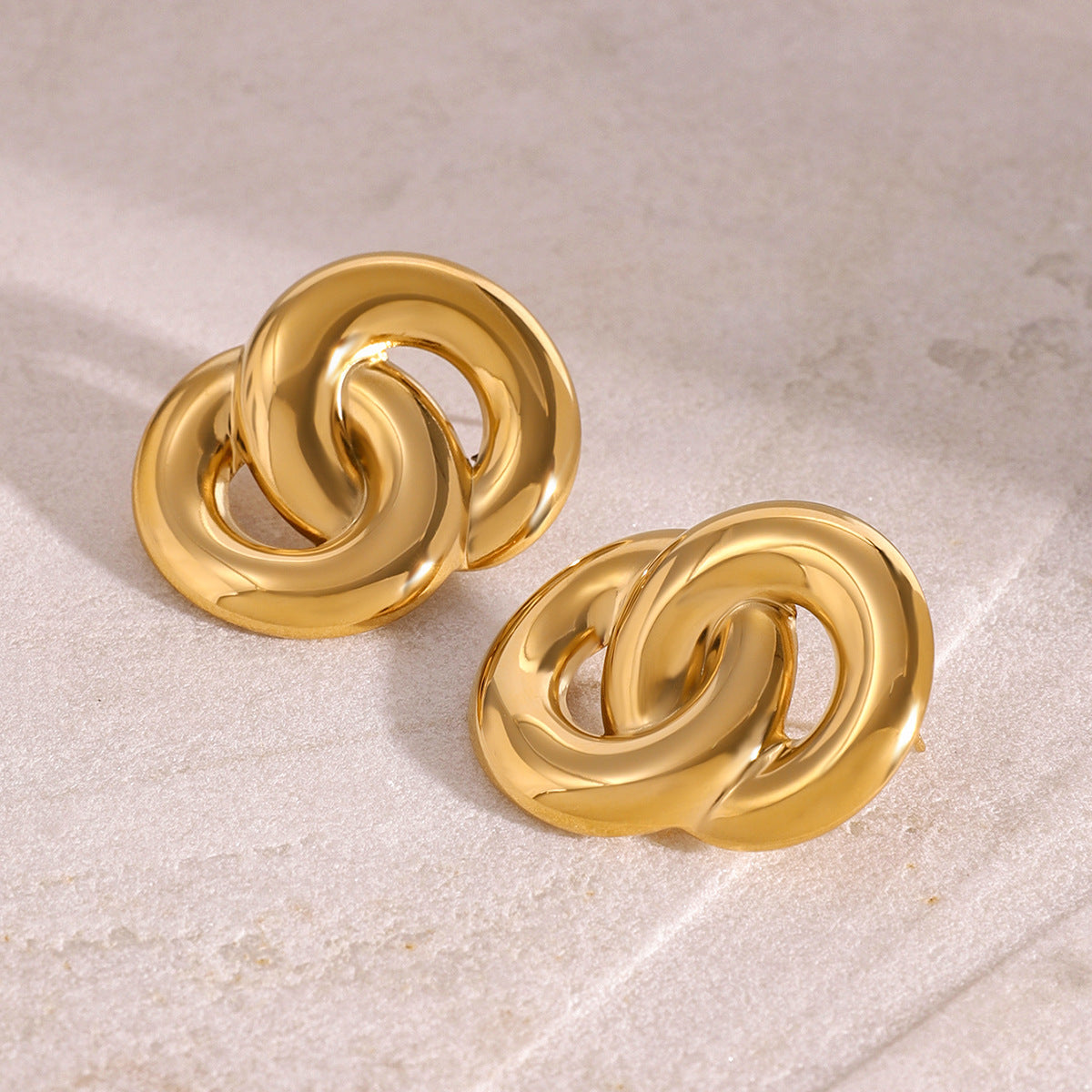 Stainless Steel Double Ring Earrings Metal Exaggerated Face Small Ear Studs Ornament One Size Gold