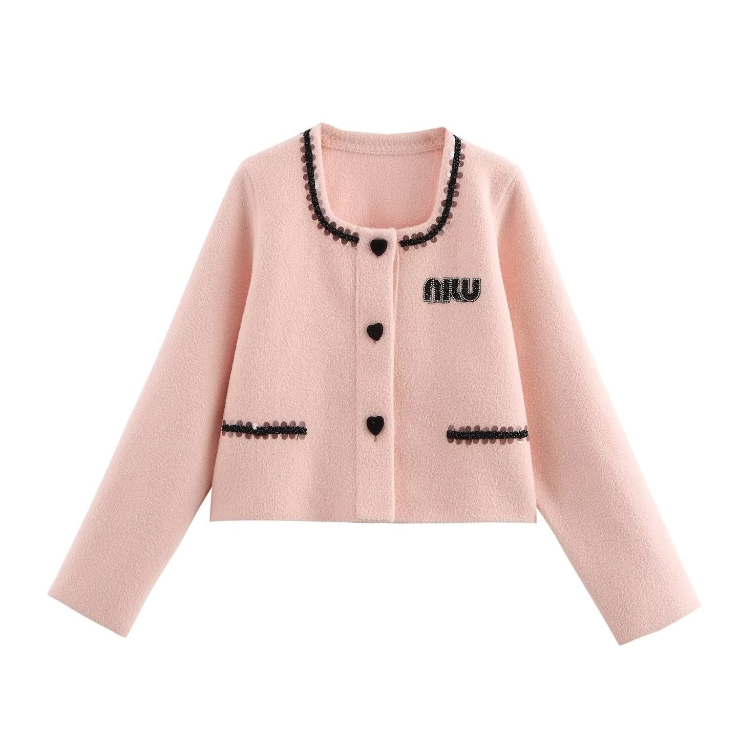 Women Heavy Embroidery Sequ Decorative Knitted Jacket Casual All Match Sweater