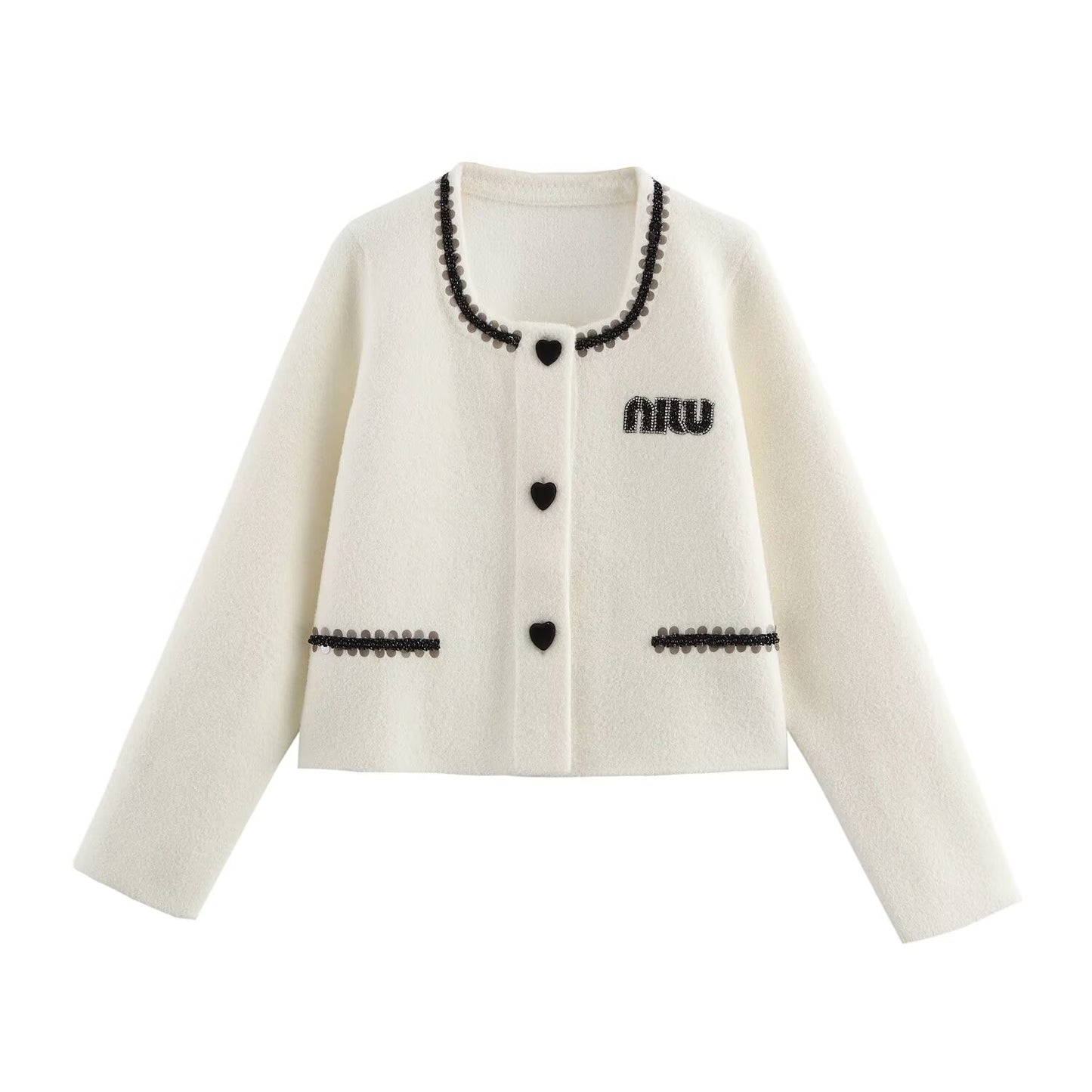 Women Heavy Embroidery Sequ Decorative Knitted Jacket Casual All Match Sweater