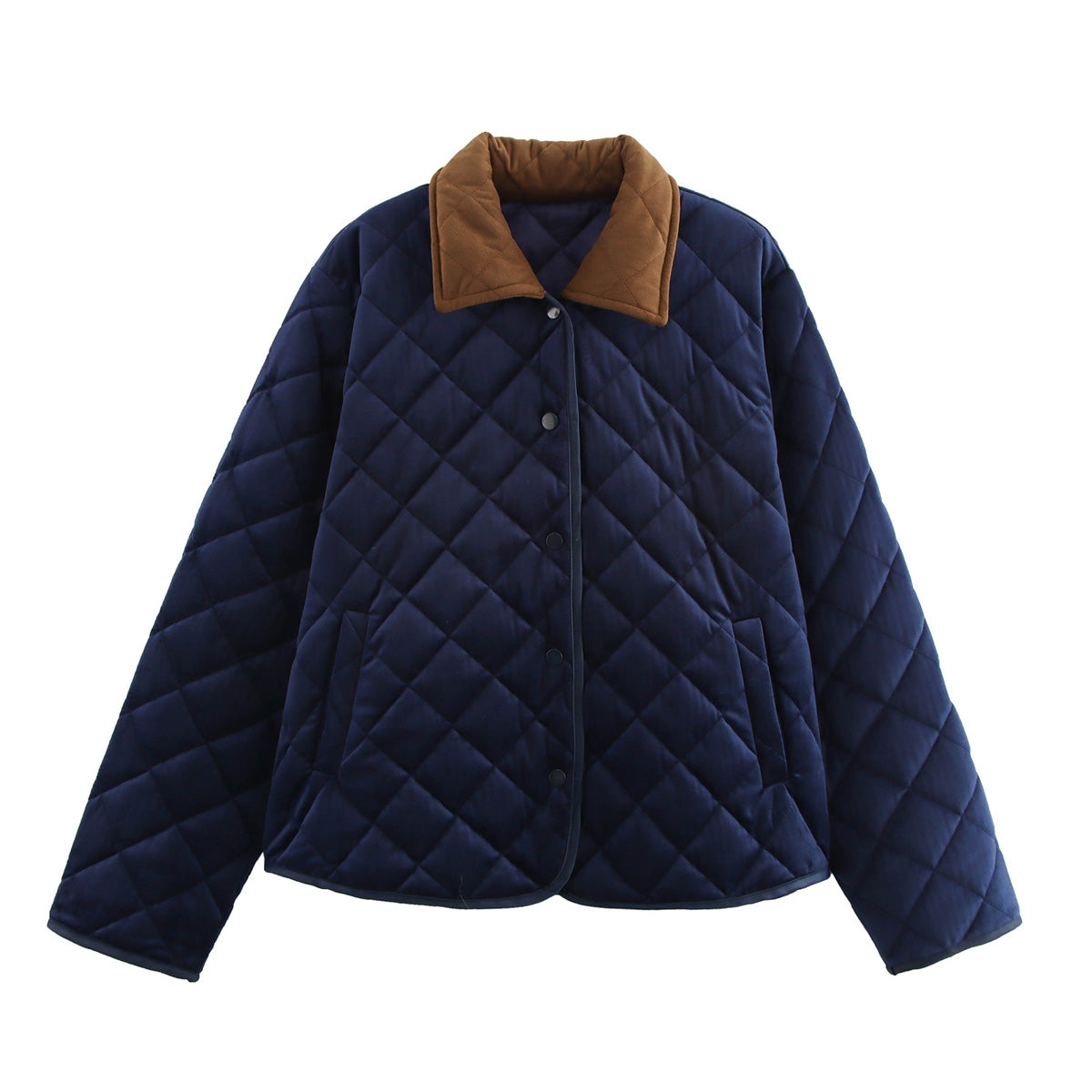 Women Clothing Autumn Winter Street Polo Collar Suede Quilted Cotton Coat