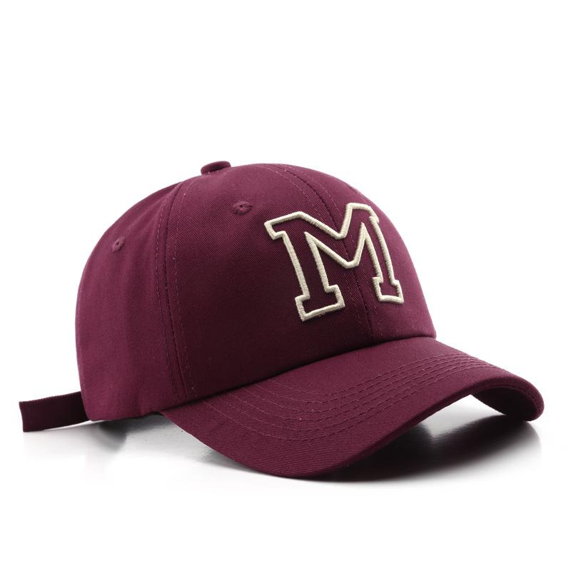 Korean Japanese Women Personality Hollow Out Cutout M Letter Graphic Embroidered Peaked Cap Outdoor Male Sun Protection Sun Hat Baseball Cap One Size Burgundy