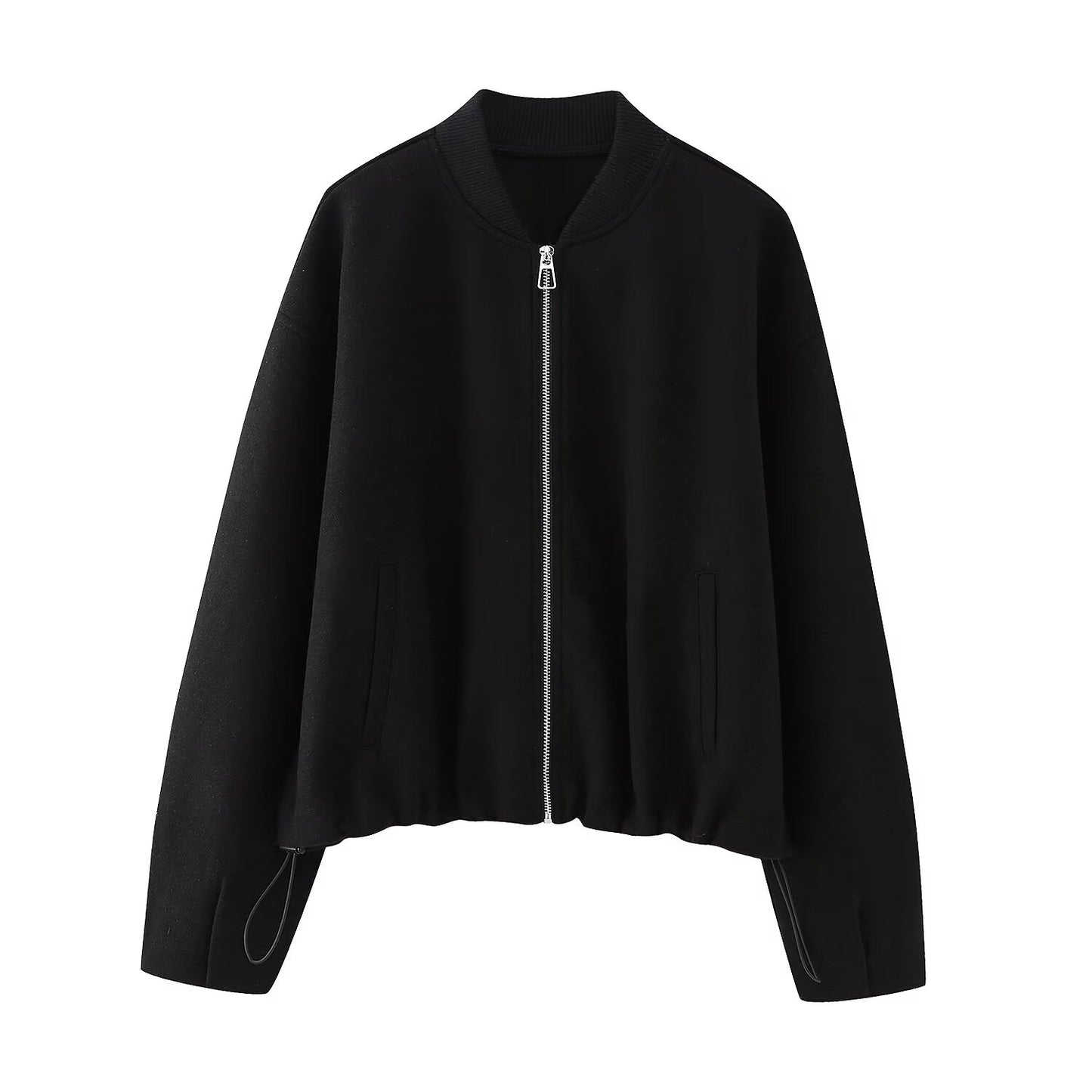 Fall Women Clothing Casual Card Ornament Soft Bomber Jacket Black