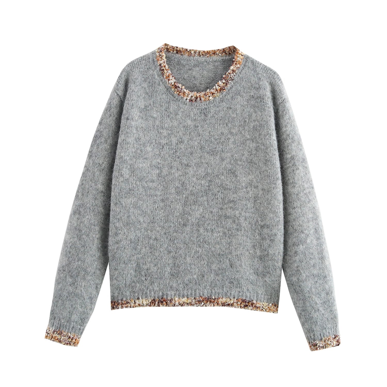 Winter Women Clothing Simple Lacework round Neck Long Sleeve Knitted Pullover Sweater