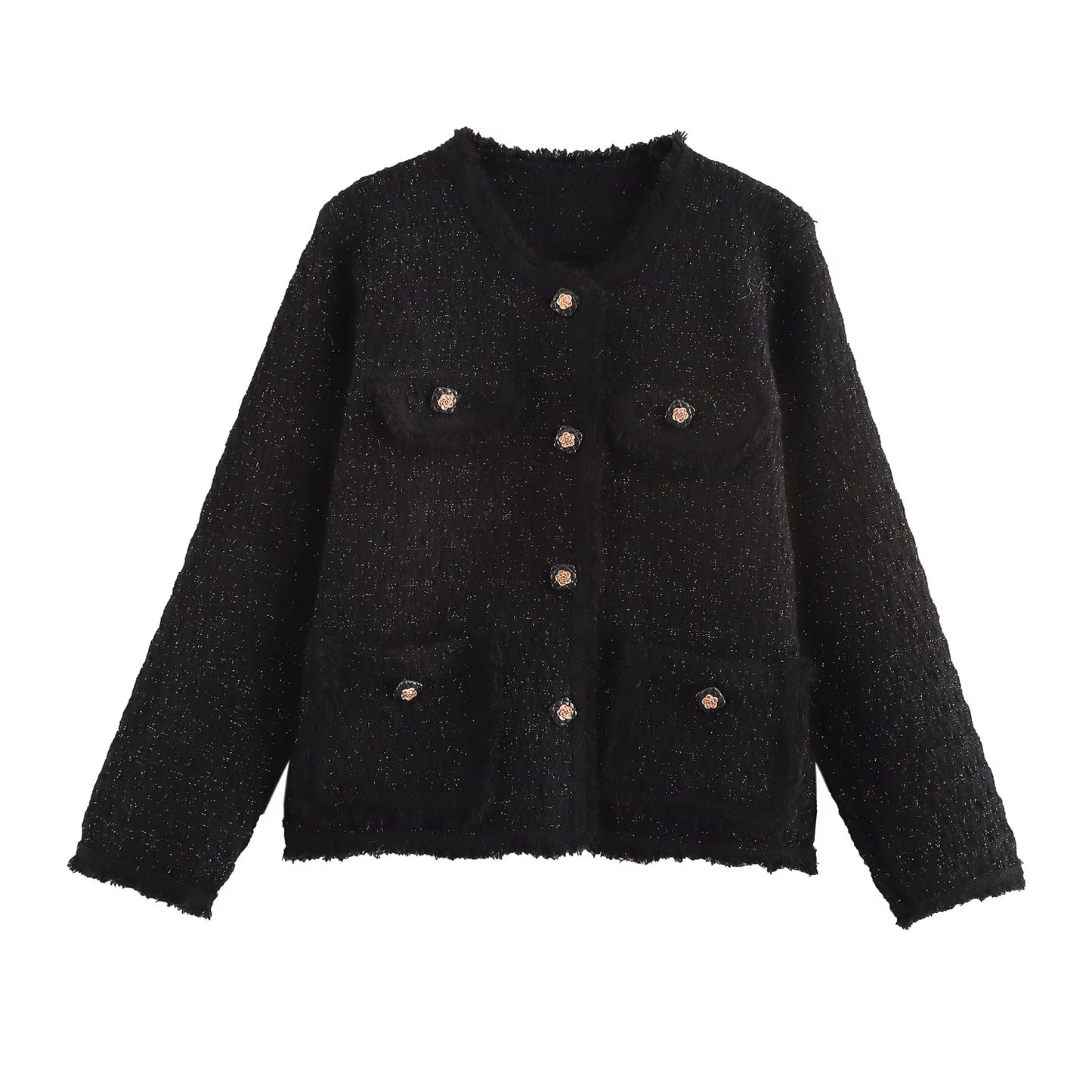 Winter Women Clothing Classic Concave Convex Woven Burrs Tassels Knitted Coat