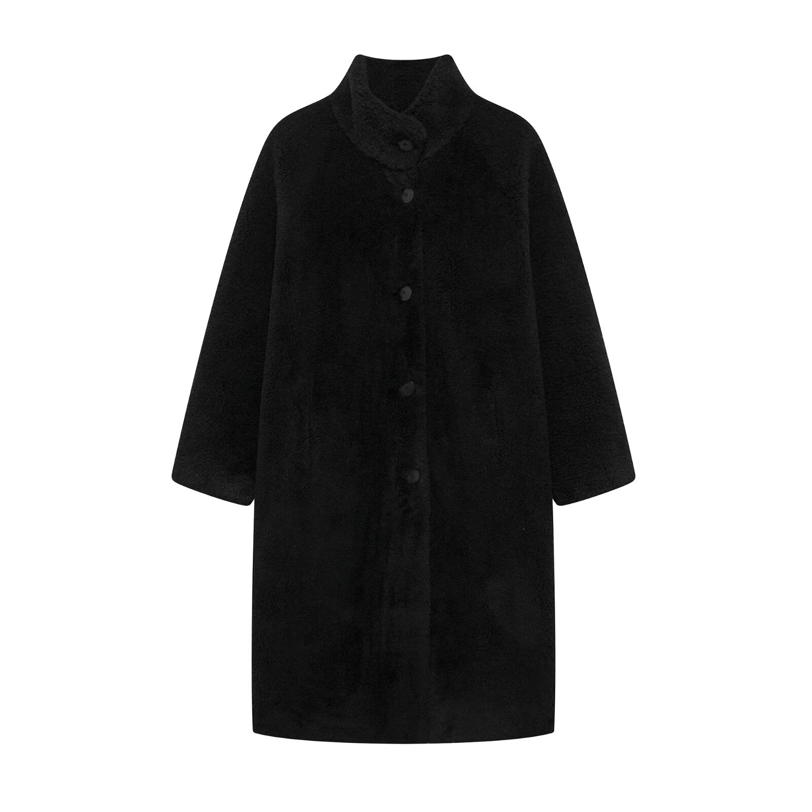 Winter Women Clothing Stand Collar Single-Breasted Fleece Long Cut Coat Warm Jacket