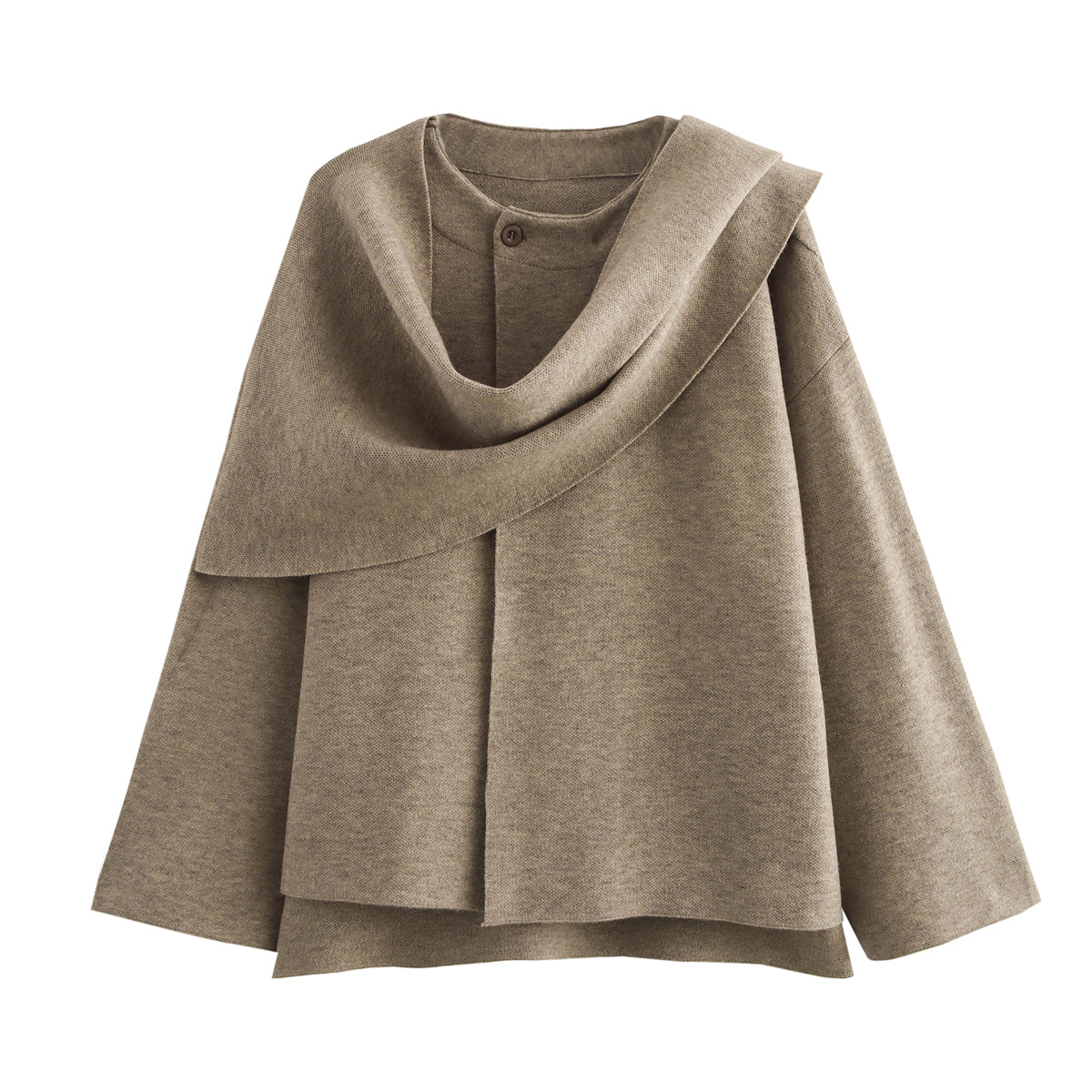 Women Clothing Asymmetric Scarf Short Knitted Coat Khaki