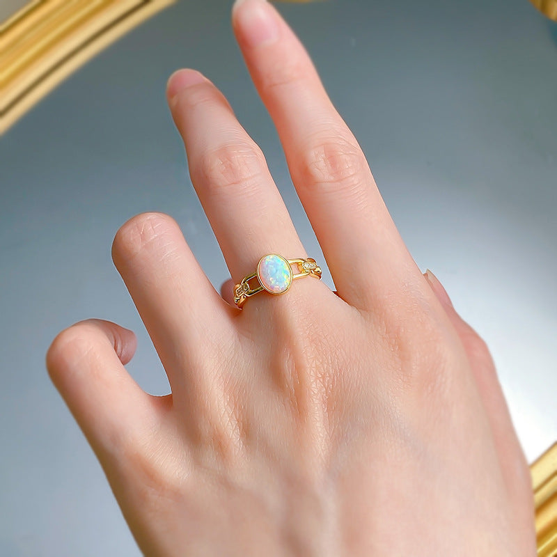 Jewelry Silver Plating Rose Gold Inlaid 1 Karat Opal White Ring Women