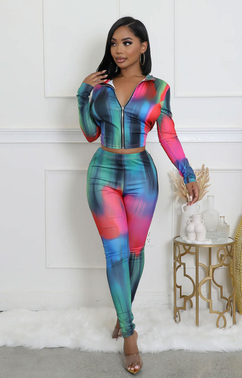 Autumn Beauty Printing Slim Fit Two Piece Sets