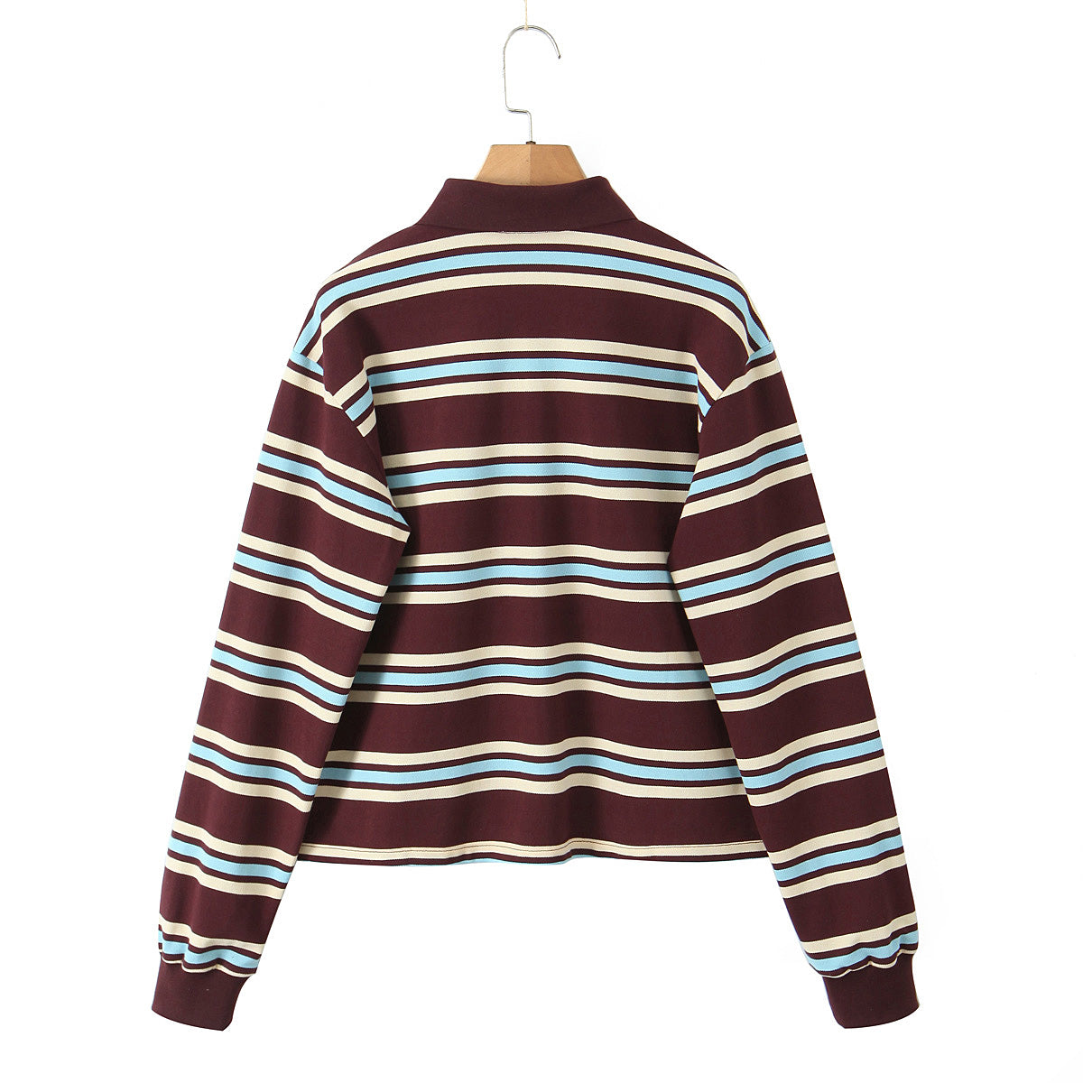 Autumn Women Clothing College Contrast Color Horizontal Striped Knitted Polo Shirt Long Sleeve T shirt for Women