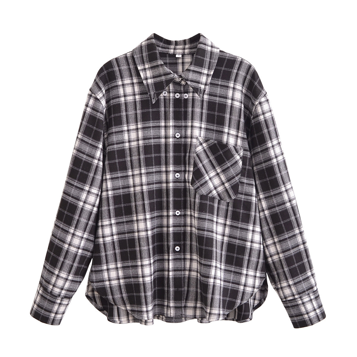 Women All Match Casual Plaid Long Sleeve Collared Shirt Sets Plaid Shirt