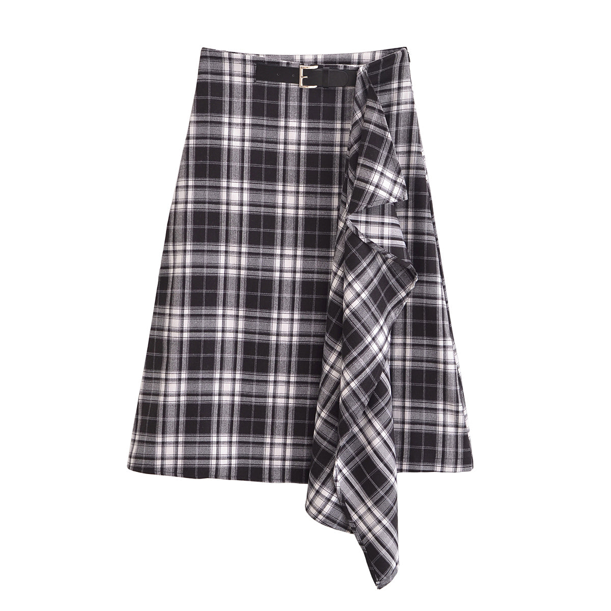 Women All Match Casual Plaid Long Sleeve Collared Shirt Sets Plaid Skirt