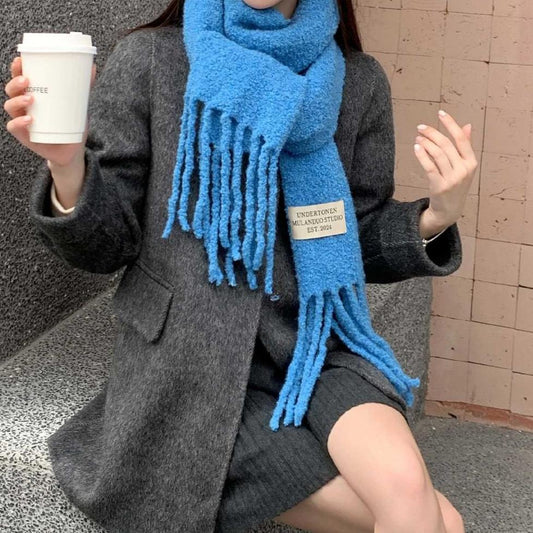 Solid Color High Grade Wool Scarf Women Autumn Winter Wild Thickened Fleece Warm High Grade Scarf