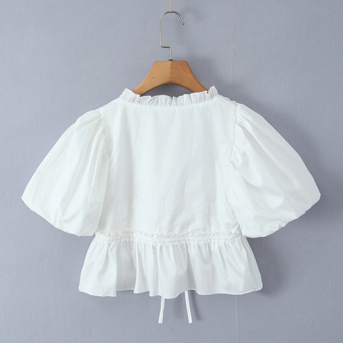 Sweet Girl Casual Puff Sleeve Bow Drawstring Small Top Women Blouses