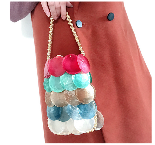 Color Handmade Woven Shell Bag Color Women Handbag Beaded Chain Fish Scale Bag