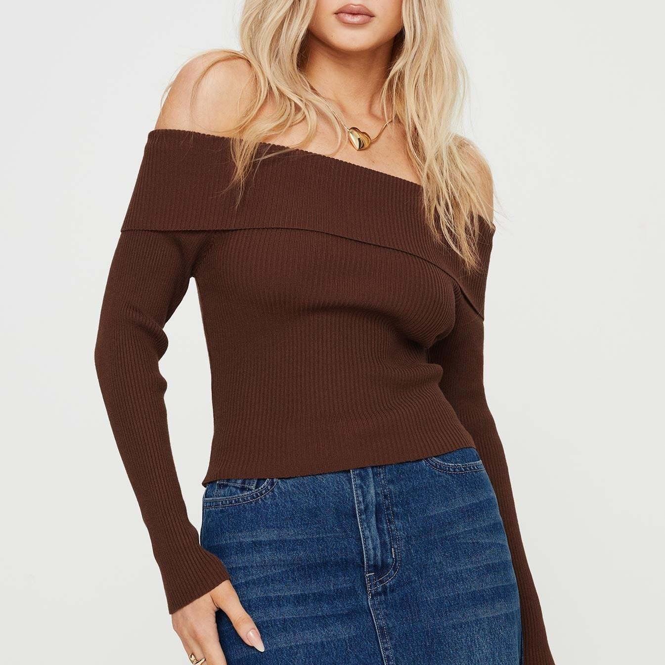 Spring Women Clothes Solid Color off Shoulder Sexy Backless Long Sleeves Women Sweater