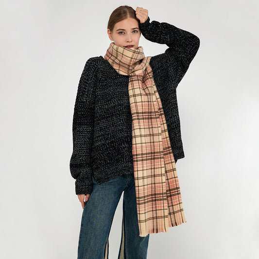 Cashmere Plaid Scarf for Women Autumn Winter South Internet Celebrity Warm Bib Shawl