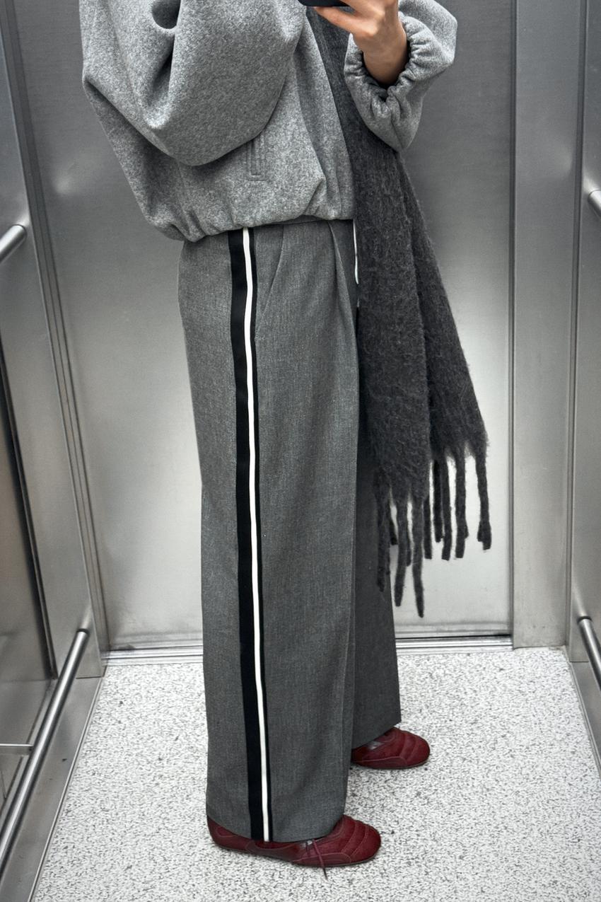 Autumn Winter Two Color Side Stripes Decoration Double Layer Waist Pants