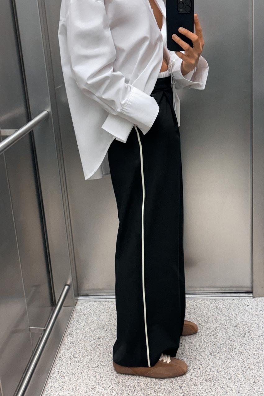 Autumn Winter Two Color Side Stripes Decoration Double Layer Waist Pants