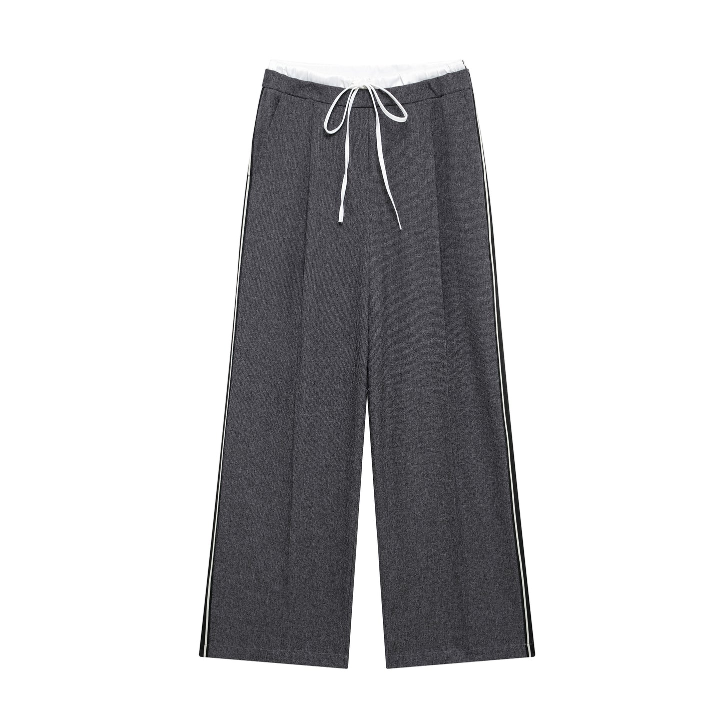 Autumn Winter Two Color Side Stripes Decoration Double Layer Waist Pants Gray