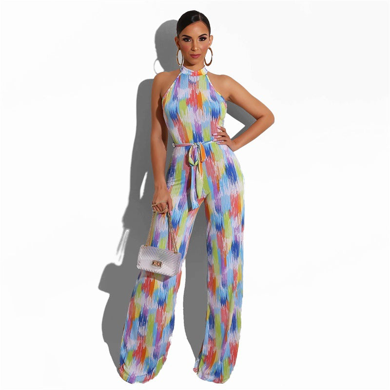 Printed Casual Color Stripes Women Jumpsuit Color