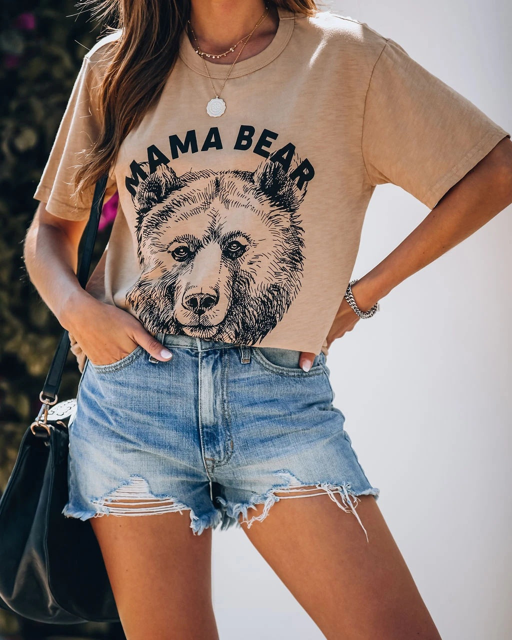 Summer New Mom Bear Graphic Print Sweet Casual Short Sleeve Fashion T-shirt