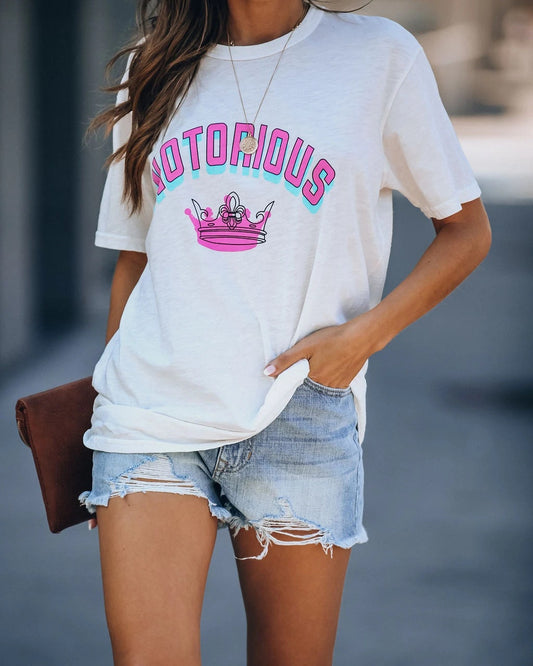 Summer Crown Letters Printed Sweet Casual Short Sleeve T-shirt