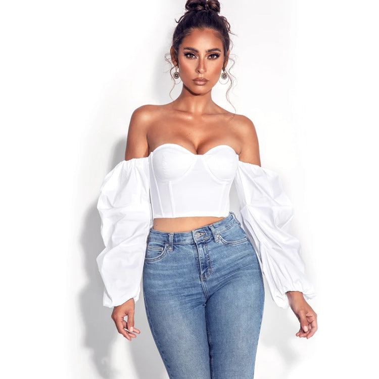 Women Clothing Irregular Asymmetric Long Sleeve Shirts Sexy Crop-top Short Top Women White