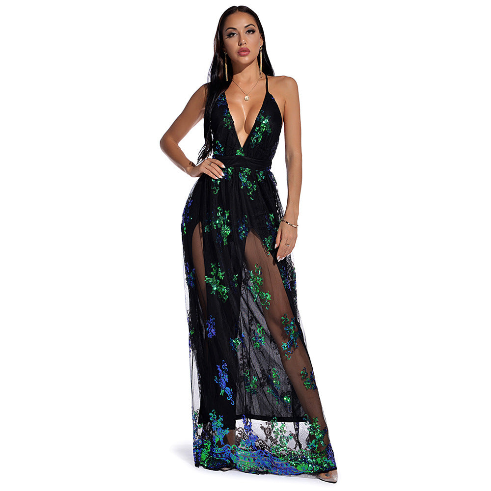 Sexy Retro Night Club Slip Sequins Dress Party Dresse Women Clothing Green