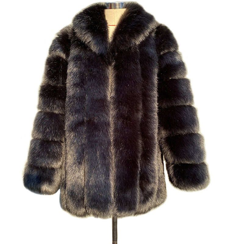 Winter New Fur Coat Women Faux Fur Mid Length Fur Coat Women Plus Size Black