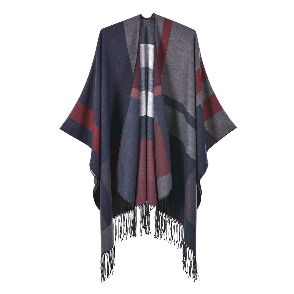 Street Ladies Large Scarf Autumn Winter All Match Air Conditioned Room Keeping Warm Dual Purpose Plain Tassel Shawl Cape One Size Multi