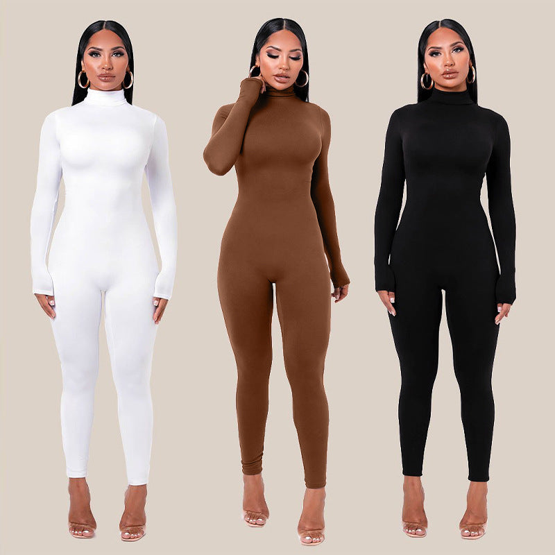 Women Clothing Autumn Winter Solid Color Tight Sports Fitness Female Winter Jumpsuit