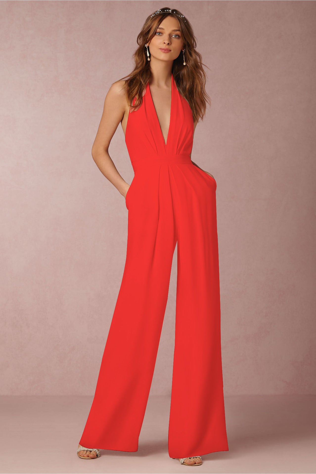 Spring Casual Jumpsuit Sexy Sleeveless Halter Jumpsuit Red