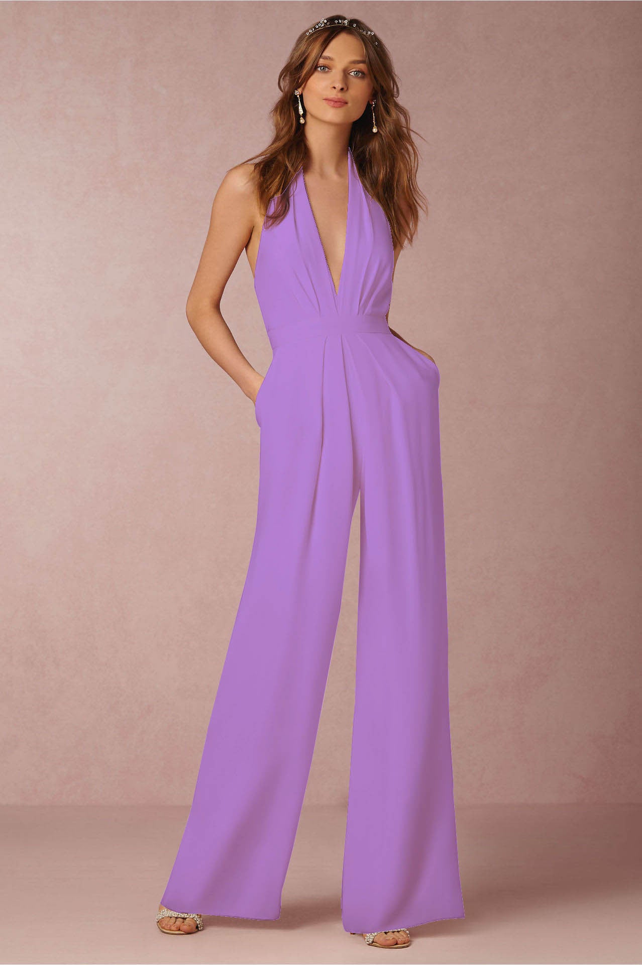 Spring Casual Jumpsuit Sexy Sleeveless Halter Jumpsuit Lavender