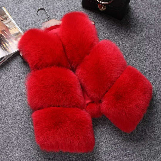 Faux Fur Vest Women Casual Fox Fur Short Fur Coat Plus Size