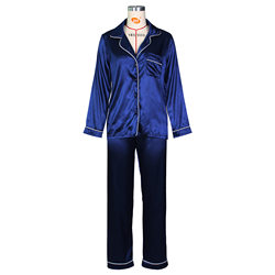 Pajamas Women Spring Summer Imitation Silk Long Sleeve Ice Silk Cardigan Suit plus Size Thin Homewear Blue