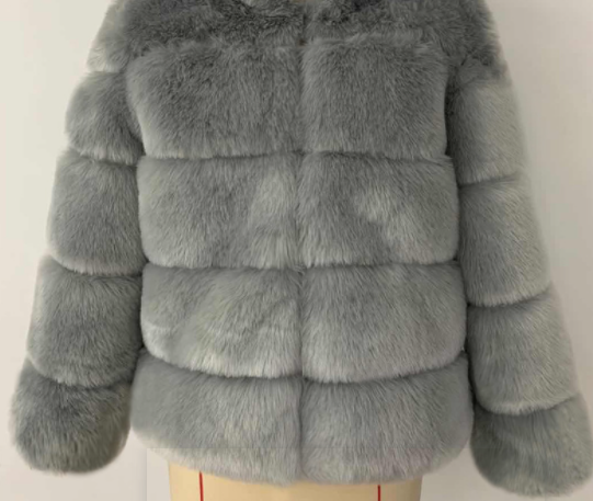 Faux Fur Coat Women Warm Slim Fit Leather Fur Coat Plus Size Gray