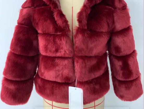 Faux Fur Coat Women Warm Slim Fit Leather Fur Coat Plus Size Burgundy