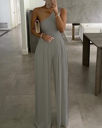 Same as Web Celebrities Concise Sexy One Shoulder Asymmetric Comfortable Jumpsuit