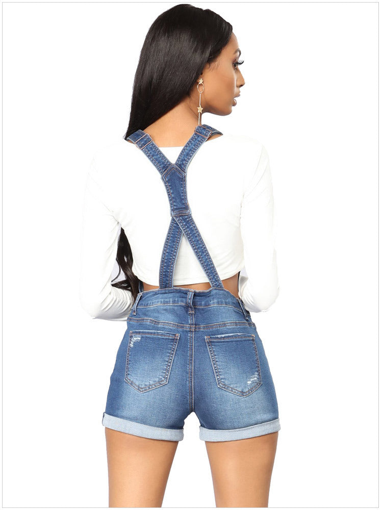 Spring Ripped Hip Lifting Strap Curling Jeans Wish Romper