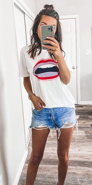 Summer Lip Printings Sweet Casual Short Sleeve T-shirt