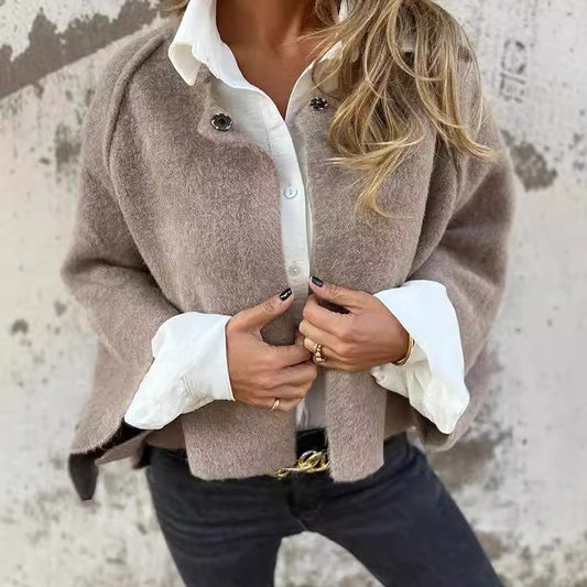 Autumn Winter Loose Short Cashmere Long Sleeve Coat