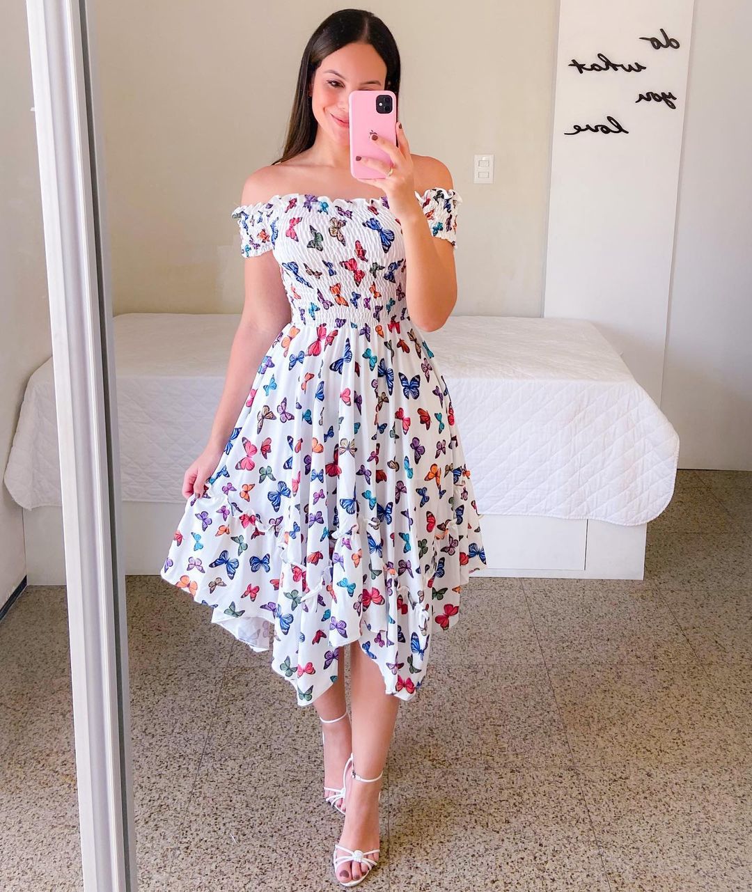 Off Shoulder Collar Asymmetric Short Sleeve Printing Dress