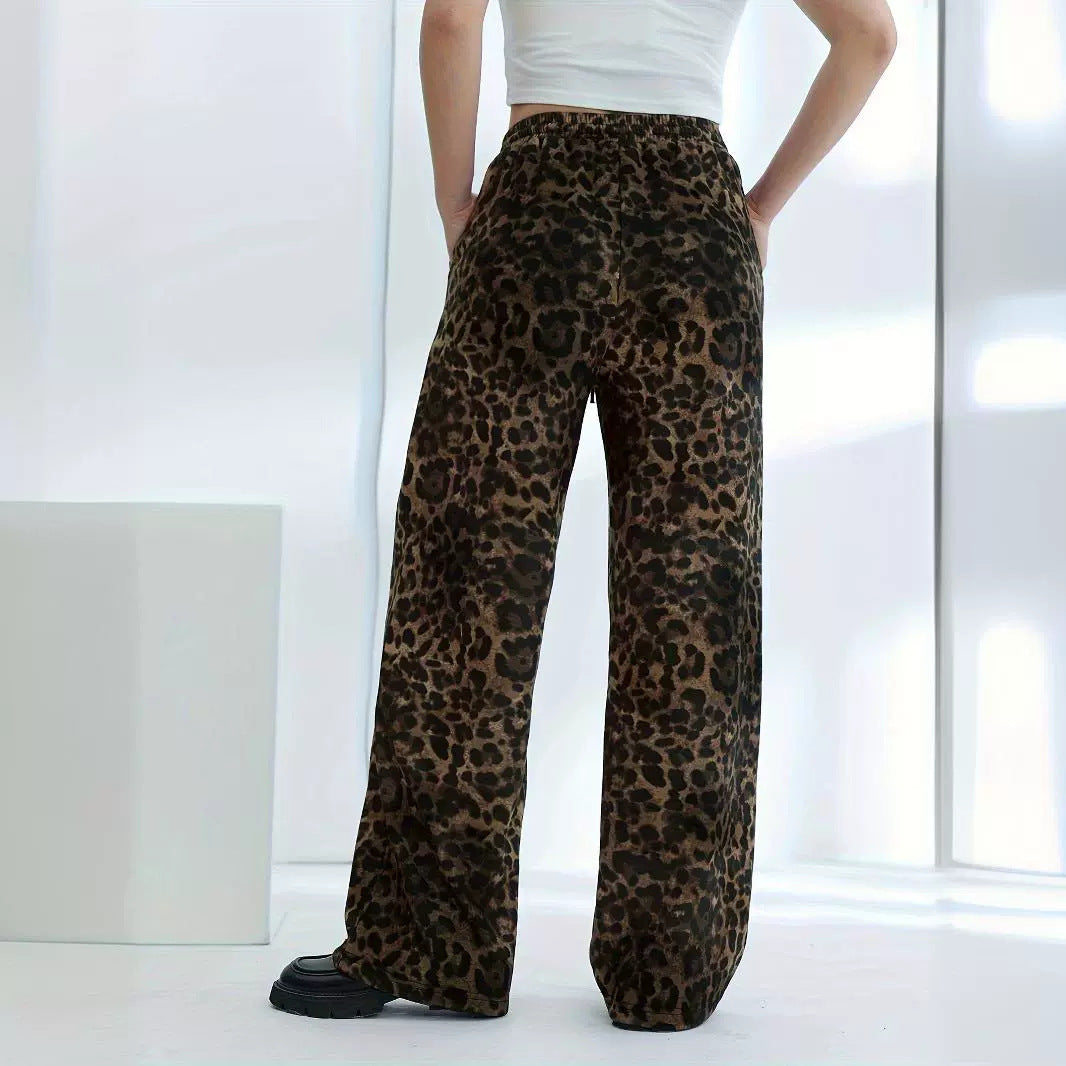 Leopard Print Sports Skateboard Casual Pants High Street Hip Hop Straight Leg Pants