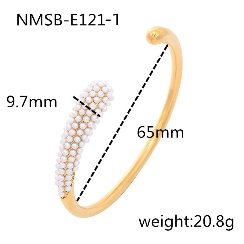 Pearl Zircon Titanium Steel Bracelet for Girls High Sense 18K Gold Stainless Steel Jewelry One Size NMSB-E121-1