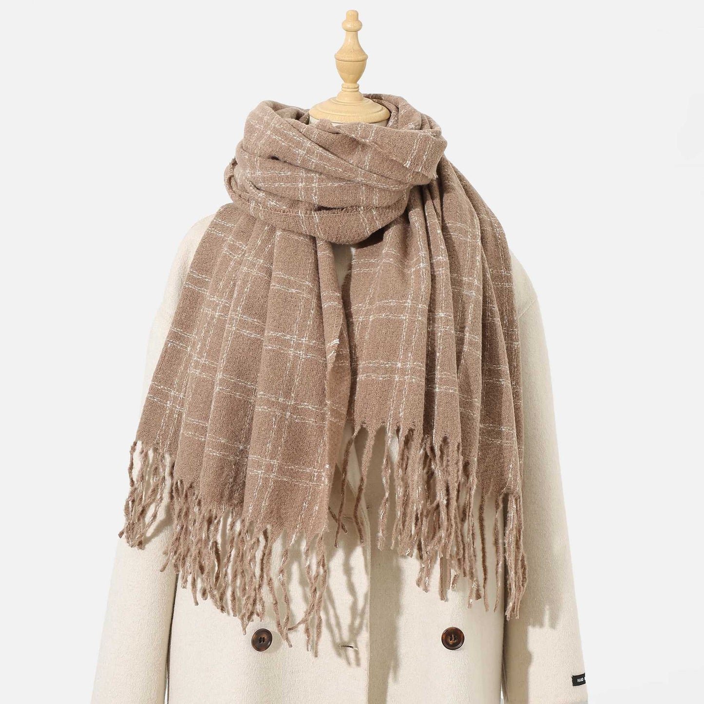 Women Color Matching Plaid Scarf Warm Thickened Winter All Matching Atmosphere Scarf One Size Coffee