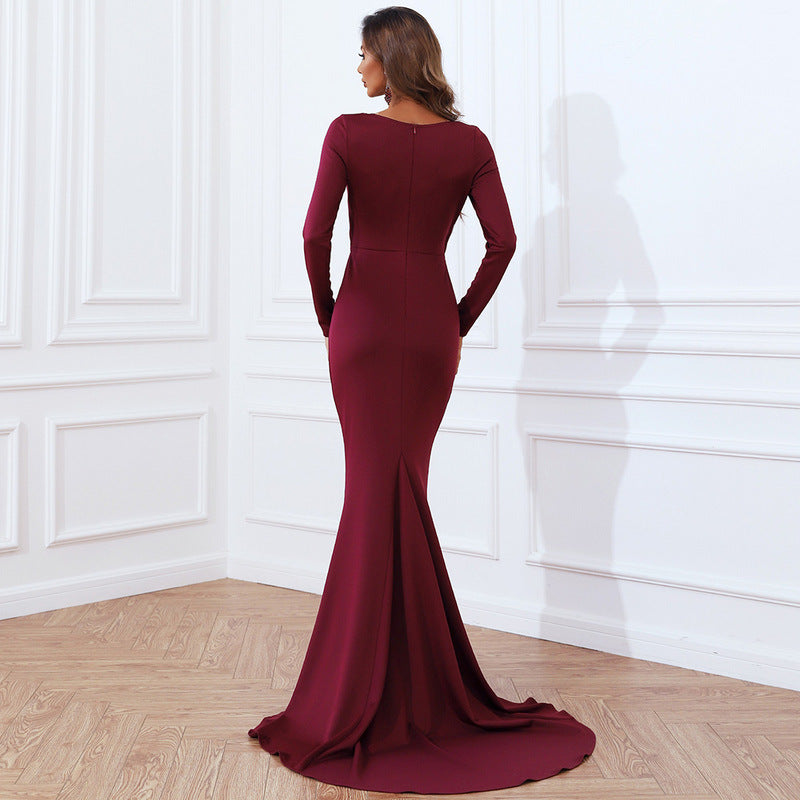 Dress Women Banquet Elegant Wedding Long Sleeve Small Trailing Ball Party Evening Dress Dress